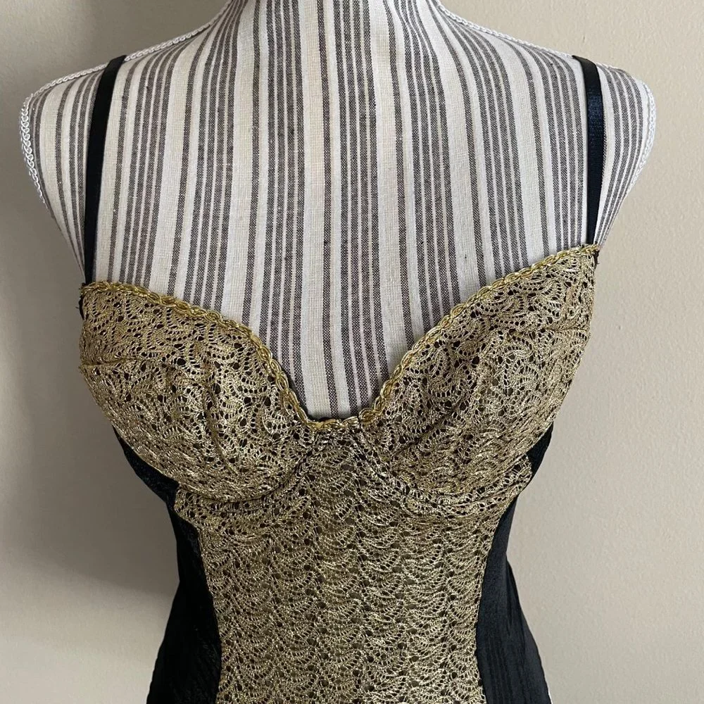 Vintage 90's Frederick's of Hollywood Gold Black Bodysuit USA Made Size M - Picture 4 of 12